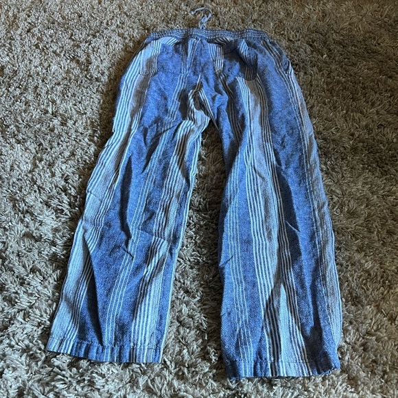 Old navy blue and white linen blend wide leg lounge pants - Picture 4 of 4